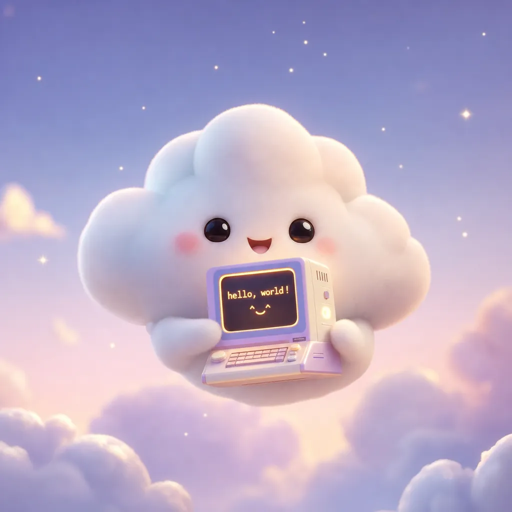 Ploof's mascot: a fluffy cloud holding a glowing terminal — generated by Ploof
